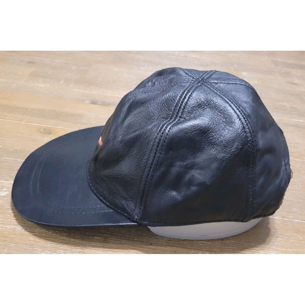 Vintage Black Leather Nike Swoosh Hat Cap Snapback One Size Fits Most Adjustable - Picture 3 of 5